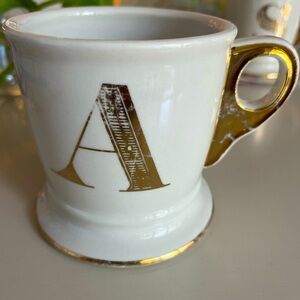 Anthropologie Initial Gold Monogram White Coffee Mug
